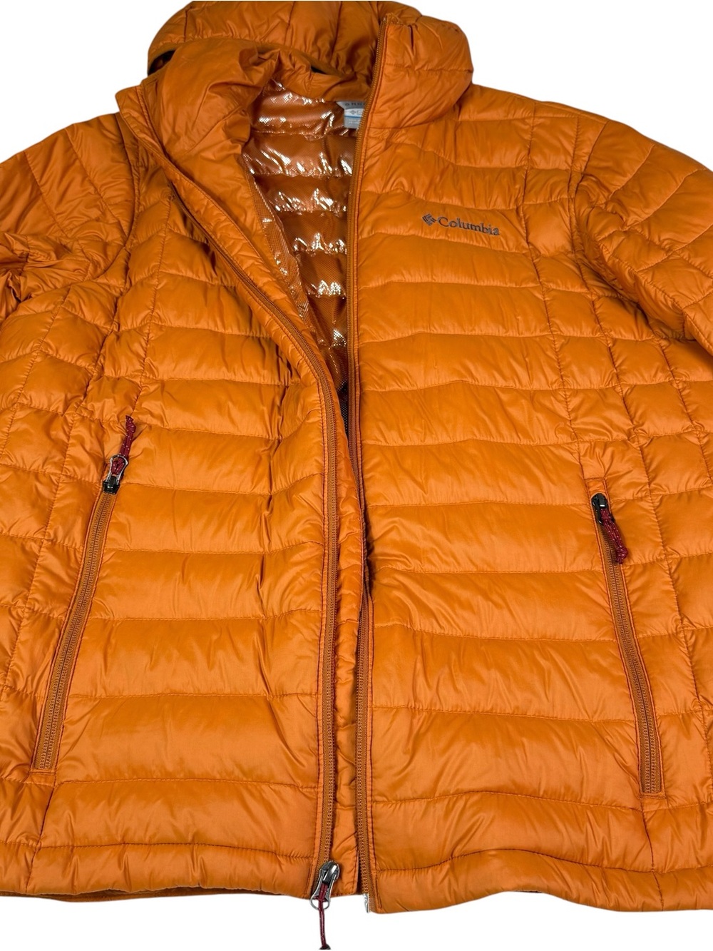 Columbia Down Jacket Men L Voodoo Falls 590 TD Turbodown Orange Lightweight Hood - Picture 6 of 14